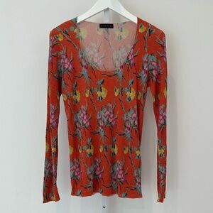 ETRO ORANGE PAPAYA METALLIC FLORAL PRINT RIB-KNIT SWEATER SIZE IT 44 / US NWOTS!